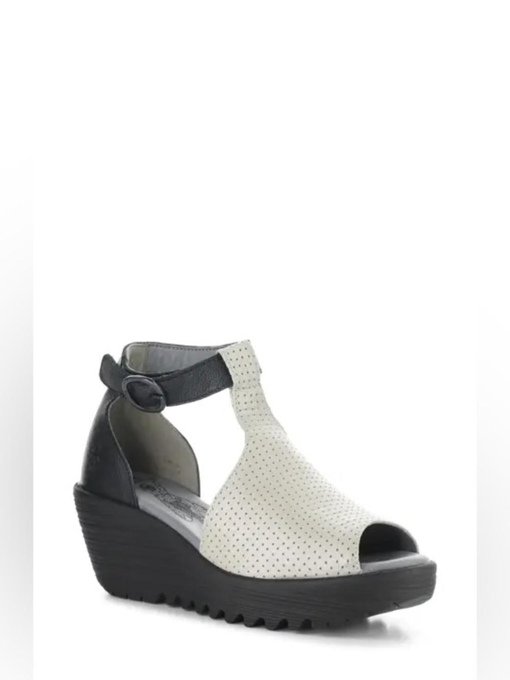 Fly London Lemo Ankle Strap Platform Wedge Sandals Perforated Leather Silver 41